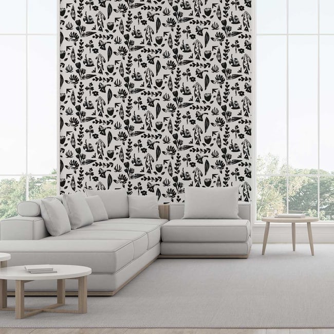 Papier peint fleur noire Couleur intissé <span itemprop=