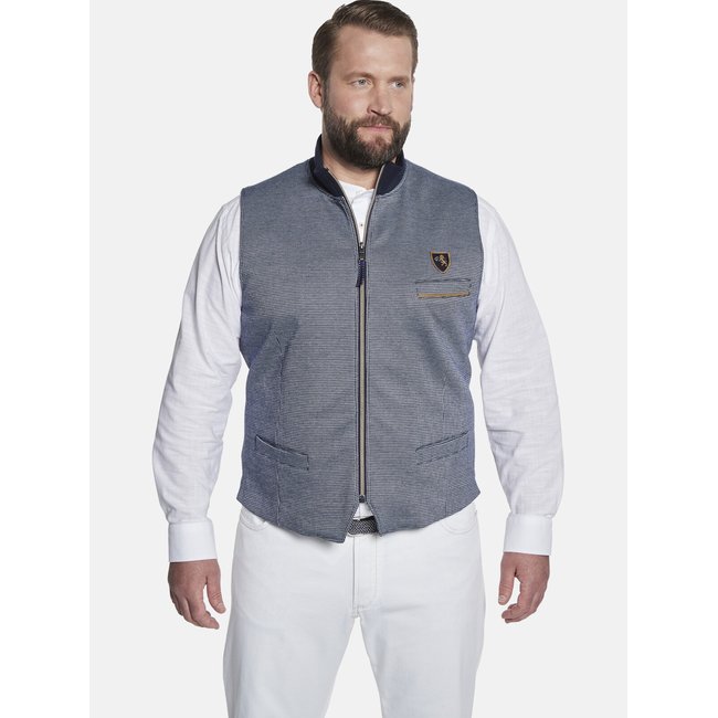 Gilet sweat DUKE MADDOC bleu foncé à dessin <span itemprop=