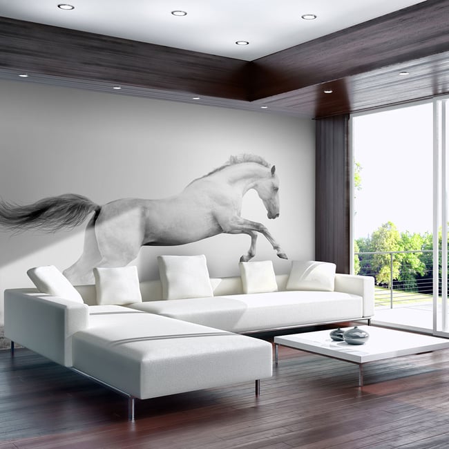 Papier peint intissé panoramique Animaux White gallop Couleur noir <span itemprop=