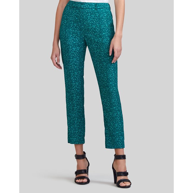 Pantalon droit fluide imprimé graphique imprimé vert <span itemprop=