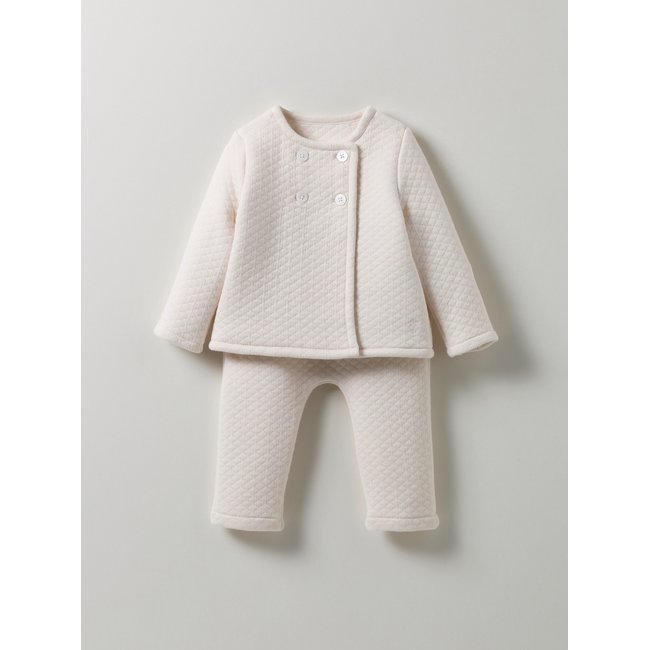 Ensemble surpiqué en coton biologique beige <span itemprop=