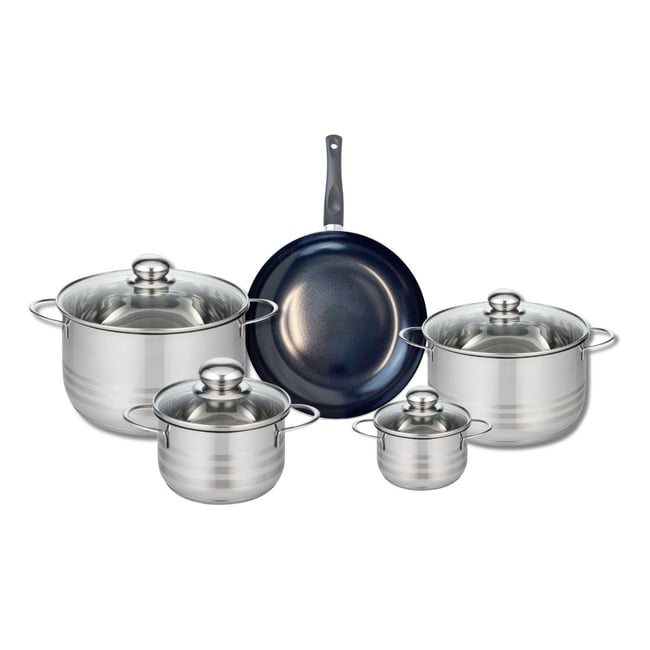 Batterie 1 poêle 24cm + 4 faitouts 14/16/20/24cm PRIMA BRILLANT noir <span itemprop=
