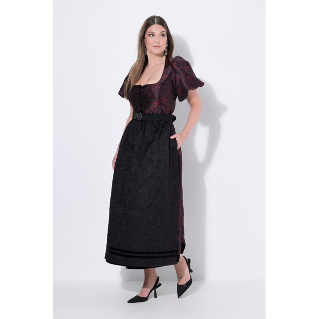 Dirndl, jacquard, col carré rouge vin foncé <span itemprop=