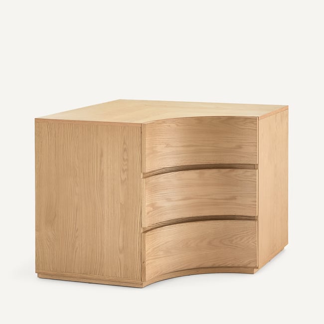 Élément angle bas, 3 tiroirs, pour dressing modulable en plaqué chêne, EVORIA Couleur naturel <span itemprop=