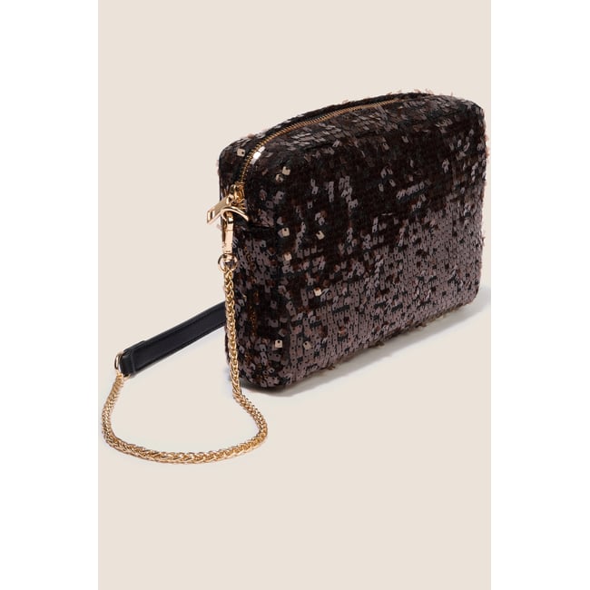 Sac en bandoulière à sequins marron cognac <span itemprop=
