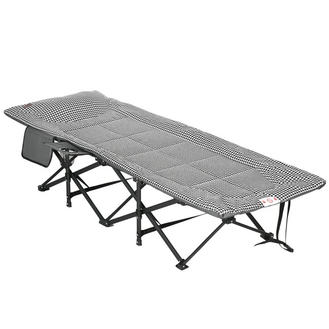 Lit de camp pliable portable design motif pied-de-poule noir blanc noir <span itemprop=