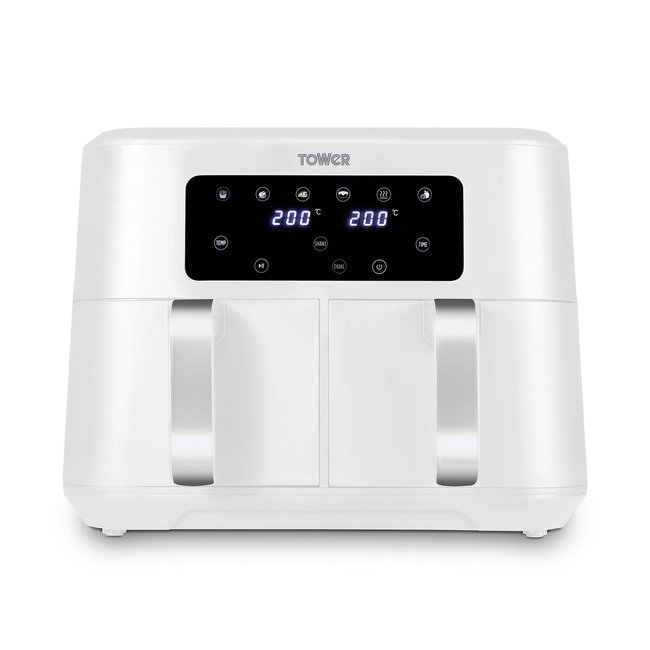 Vortx 8.5L Dual Basket Air Fryer with Chrome Trim- T17137 - TOWER