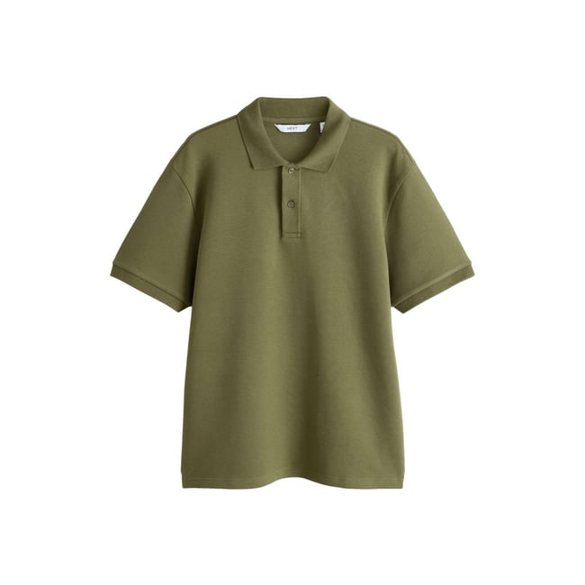Polo standard habillé texturé vert kaki <span itemprop=