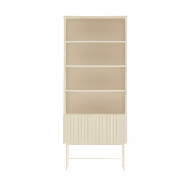 Bibliothèque 4 niches, 2 portes en bois et métal H200cm- MOLLY Couleur crème <span itemprop=
