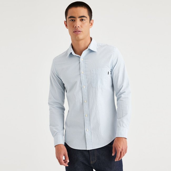 Slim-Fit-Hemd, Baumwolle mit Vichy-Karo blau <span itemprop=
