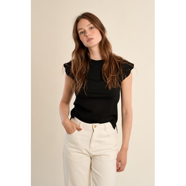 T-shirt en coton avec manches brodées v002228 <span itemprop=