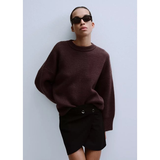 Pull en maille à col rond lie de vin <span itemprop=