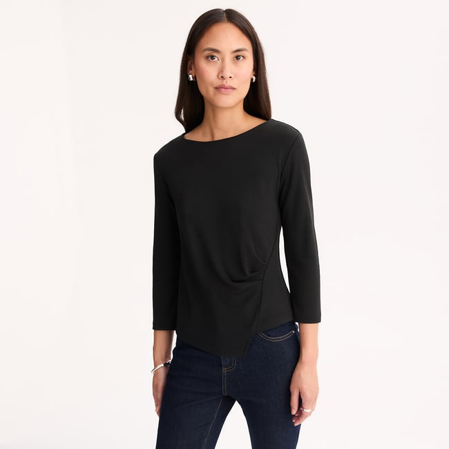 T-shirt col bateau manches 3/4 noir <span itemprop=