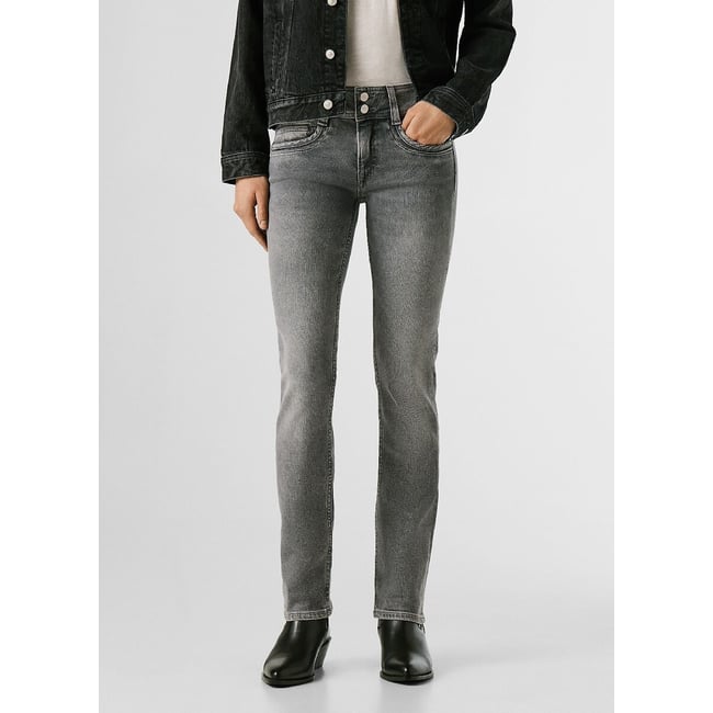 Jean slim taille standard, double boutonnage, Gen used granite grey <span itemprop=