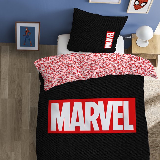 Parure de lit imprimée 100% coton, IDENTITY noir, rouge <span itemprop=
