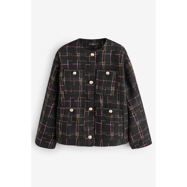 Veste à carreaux sans col noir <span itemprop=