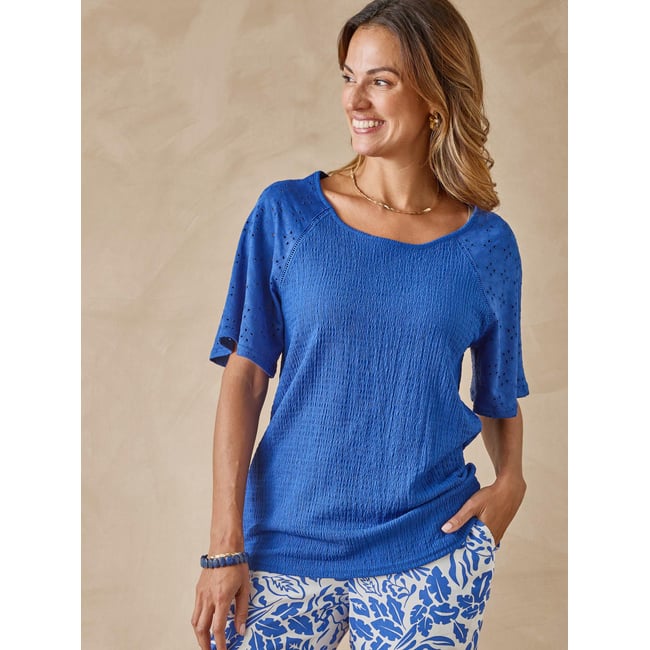 Tee-shirt manches volantées bleu dur <span itemprop=