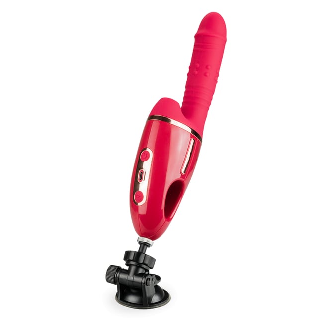 Vibromasseur puissant rabbit ventouse va-et-vient et sans contact Addiction rouge <span itemprop=