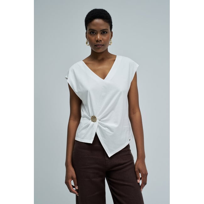 T-SHIRT AVEC APPLICATION DORÉE blanc <span itemprop=