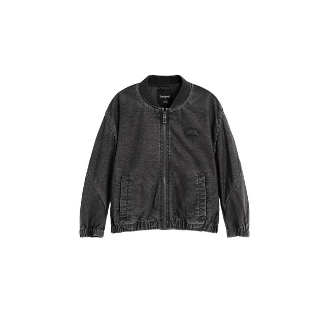 Blouson bomber uni noir <span itemprop=
