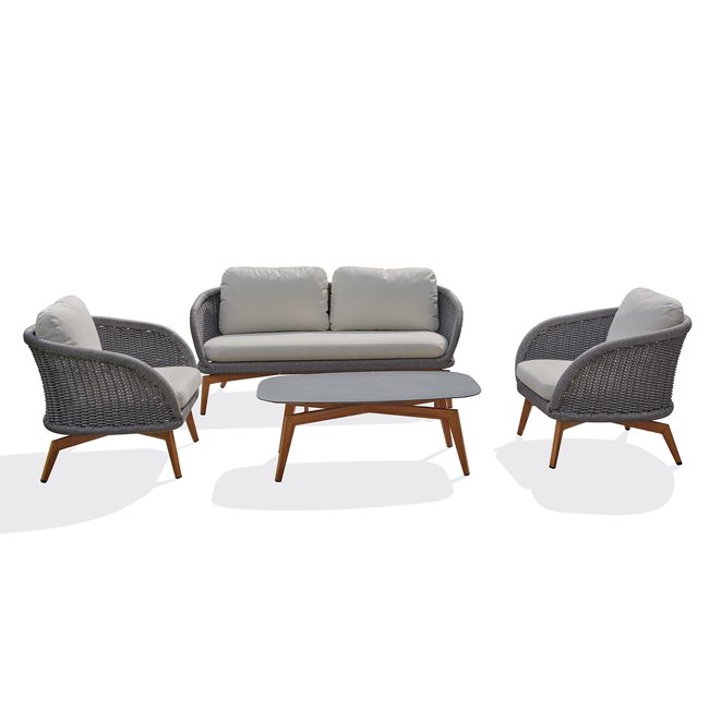 Salon de jardin bas 5 places - MYNTA marron <span itemprop=