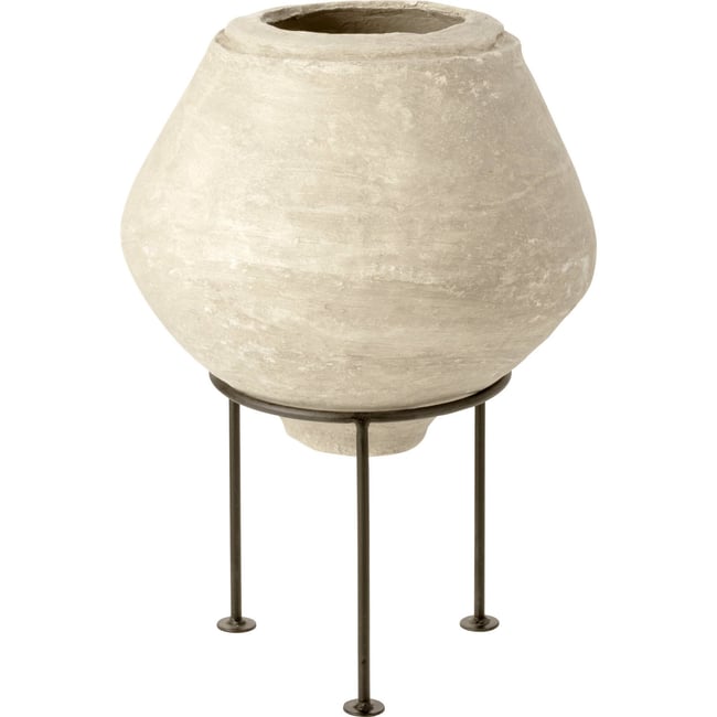 Cache-pot sur pied en papier mâché Couleur blanc naturel avec pied noir <span itemprop=