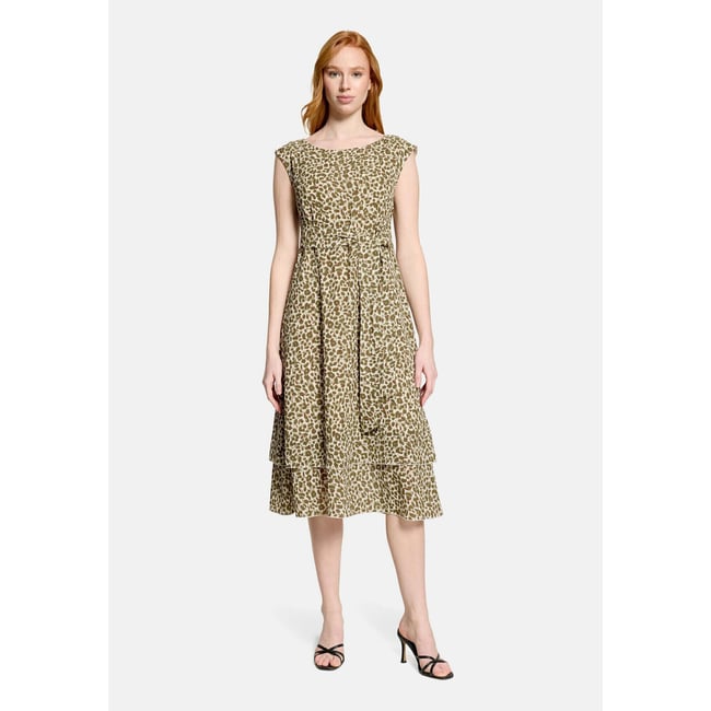 Robe en chiffon à ceinture à nouer beige/kaki <span itemprop=