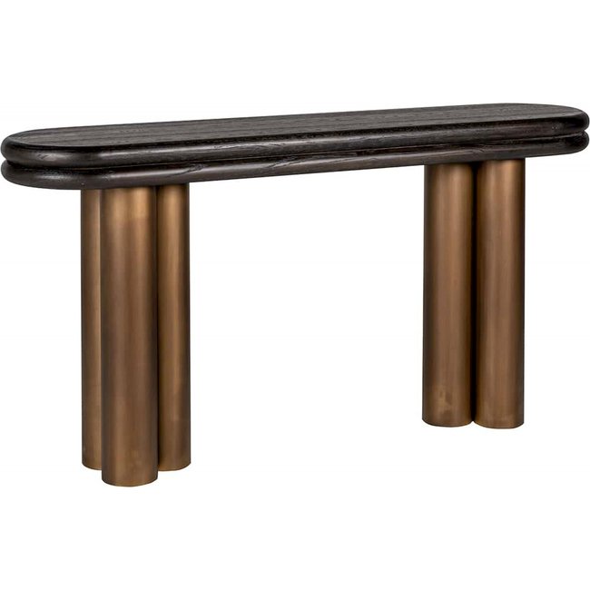 Console élégante Macaron finition rustique Couleur noir ébène et bronze <span itemprop=