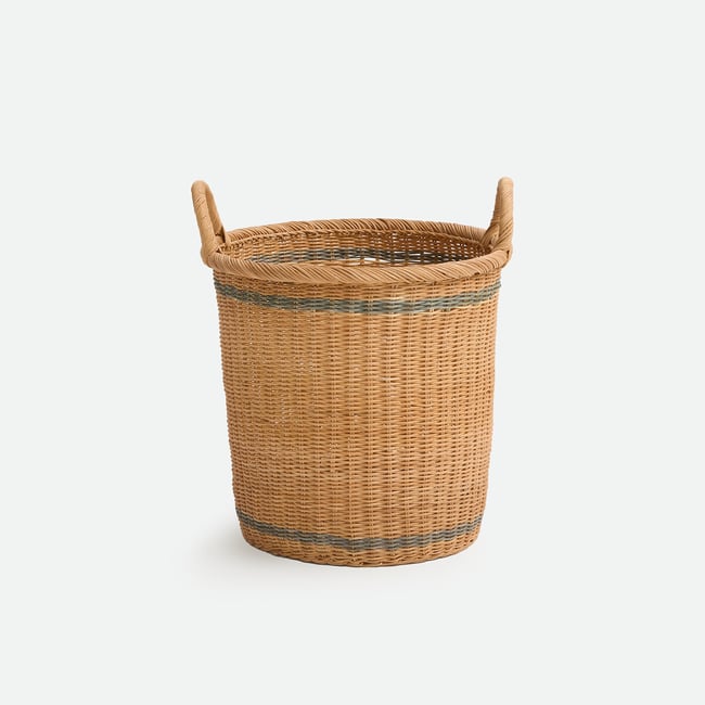 Panier rond en rotin, diamètre 39 cm, ALINO Couleur naturel/vert <span itemprop=