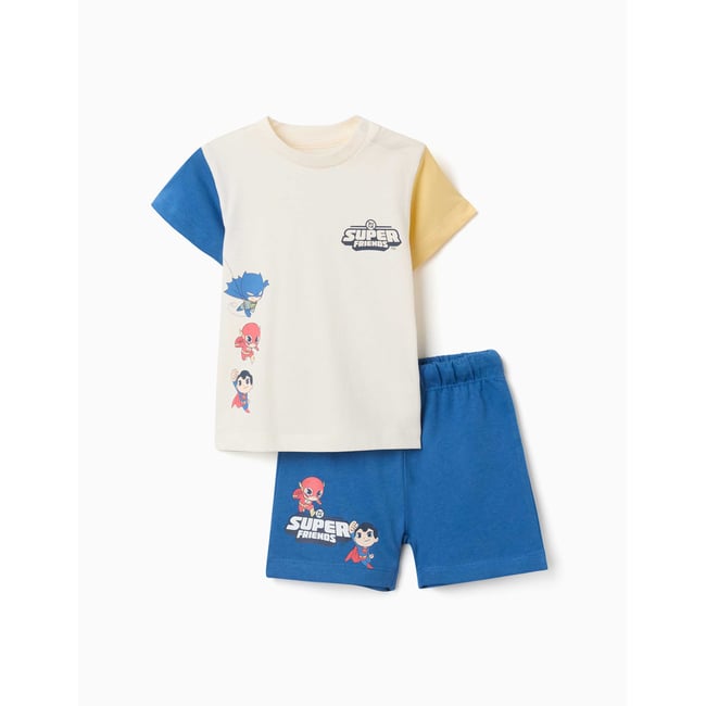 T-shirt + short avec imprimé Super Friends bleu <span itemprop=