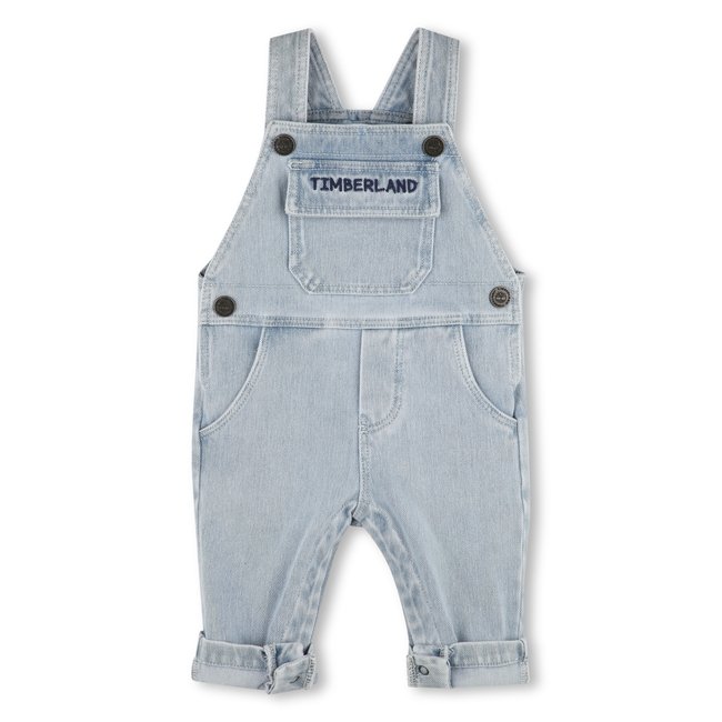 Salopette en jean avec poche double stone+bleach <span itemprop=