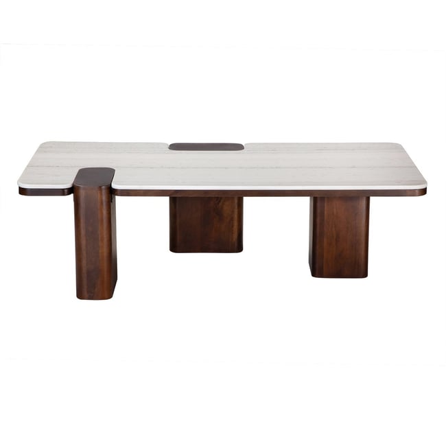 Table basse bois massif et marbre - PUZZLE Couleur beige <span itemprop=
