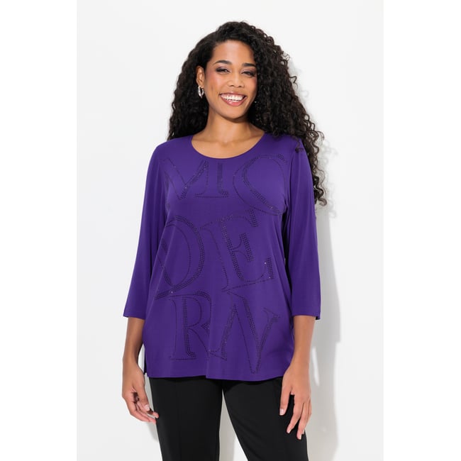 T-shirt classique à col rond et manches 3/4 lys <span itemprop=