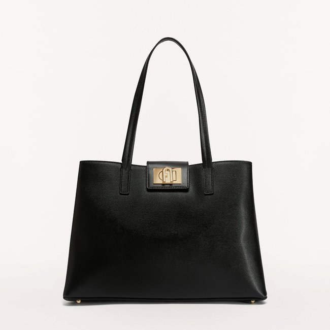 1927 Leather Tote Bag, Large, black, FURLA