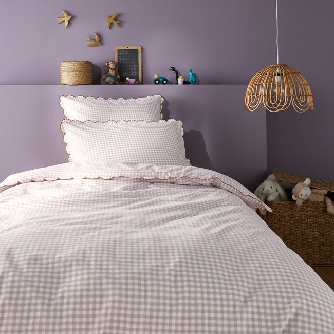 Housse de couette coton, Lilou carreaux lavande <span itemprop=