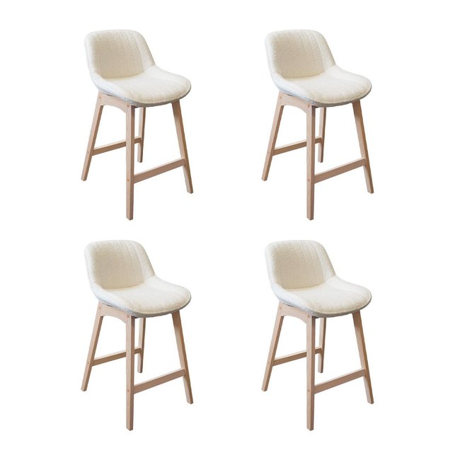 Lot de chaises d'îlot et bar en chêne et assise tissus bouclette 65cm MILK Couleur blanc <span itemprop=