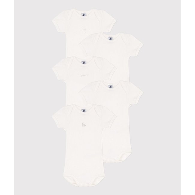 Pack of 5 Bodysuits in Organic Cotton with Short Sleeves, white, PETIT BATEAU