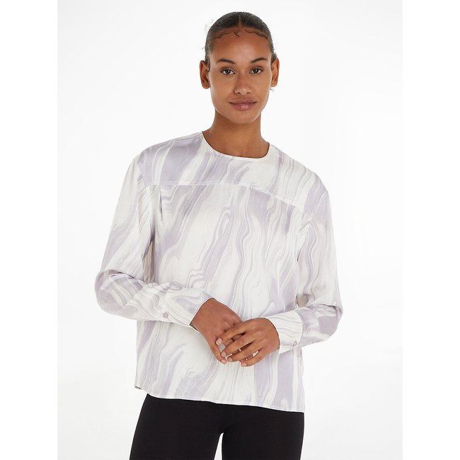 Langärmelige Bluse mit rundem Ausschnitt flieder bedruckt <span itemprop=