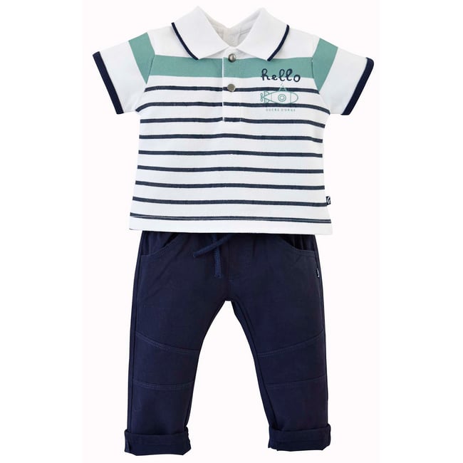 Ensemble pantalon et polo wasabi bleu <span itemprop=