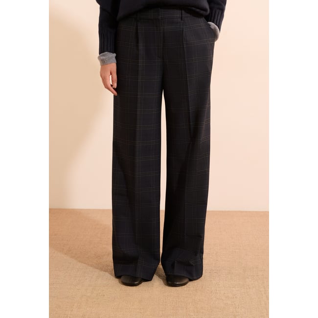 Pantalon coupe droite à carreaux HENRIETTE CRX bleu nuit <span itemprop=