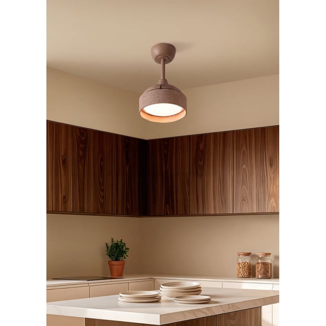 Ventilateur de plafond 40W silencieux Ø55cm avec pales rétractables et lumière LEDWIND CLEAR LAMP marron <span itemprop=