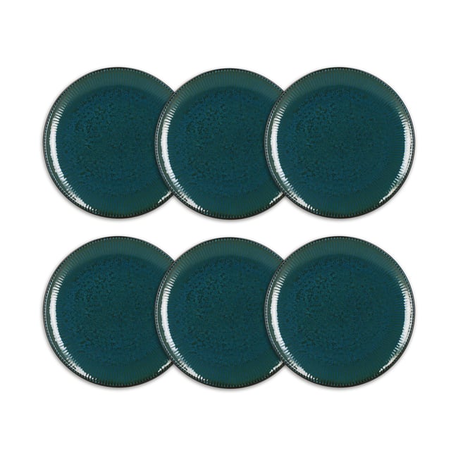 Lot de 6 assiettes à dessert 21cm en porcelaine, LUNEA Couleur bleu <span itemprop=