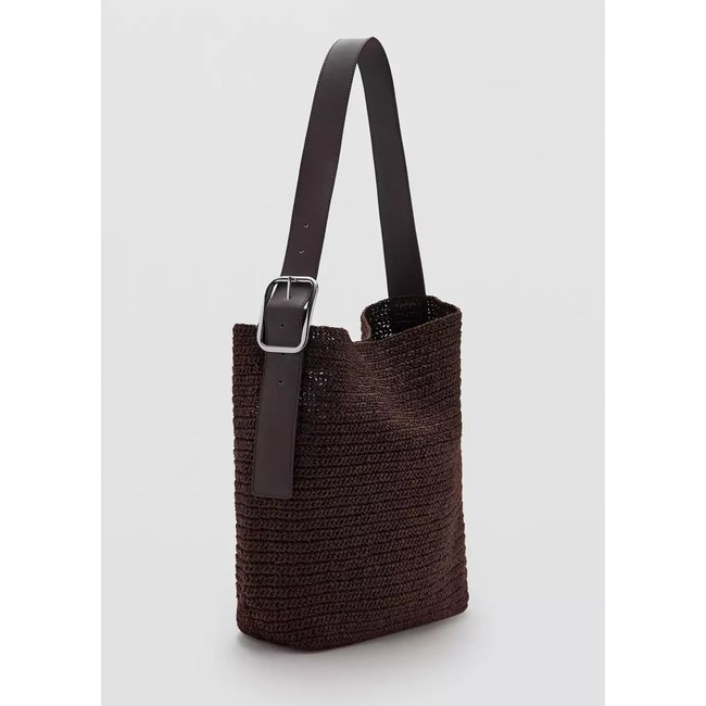 Sac shopper en fibre naturelle détail boucle chocolat <span itemprop=