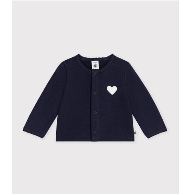 Baumwollstrickjacke mit Herz-Applikation aus Bouclé marine <span itemprop=