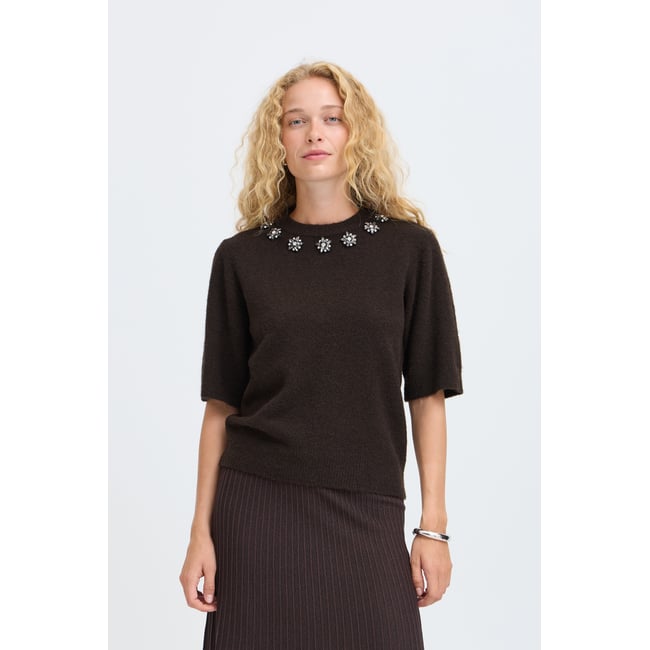 Pull en maille manches longues marron java <span itemprop=
