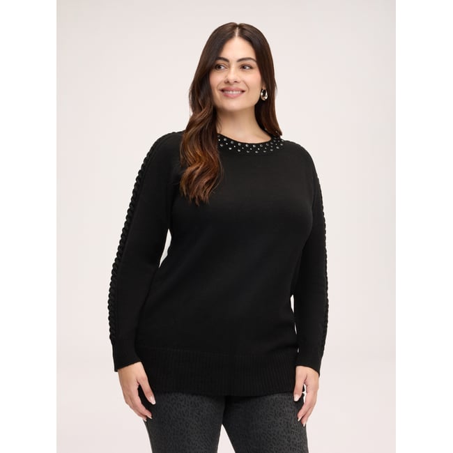 Pull avec applications de strass noir <span itemprop=