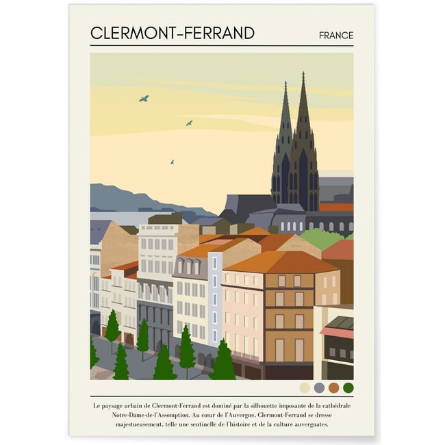 Affiche ville Clermont-Ferrand Vintage Couleur blanc <span itemprop=