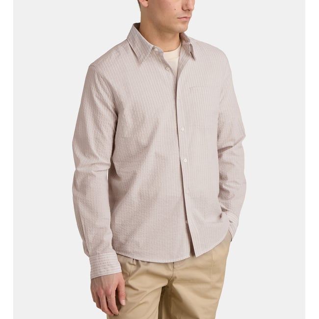 Chemise shirtray 2 droite rayée en coton beige et blanc <span itemprop=