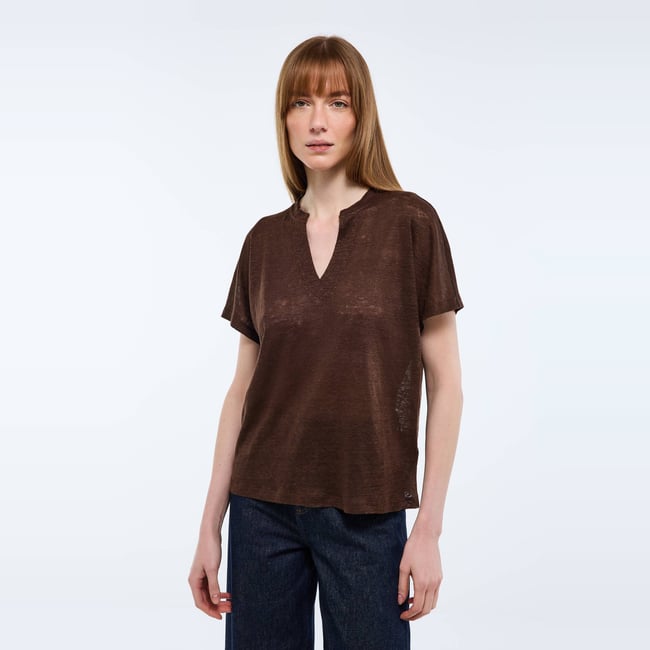T-shirt à manches courtes uni ganache <span itemprop=