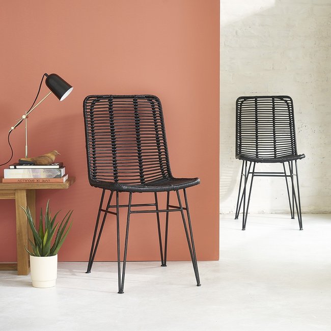 Chaise en rotin et métal (lot de 2) BOHEMA Couleur noir <span itemprop=